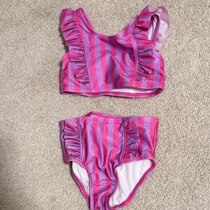 Girls Pink & Purple Ruffle Two-Piece Swimsuit